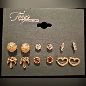 Gold Tone Mixed Stud Earring Set - 6 Pairs